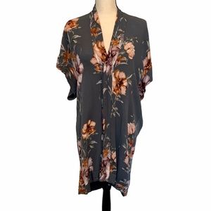Vici Kimono Dress Gray Floral Gauze Size Small